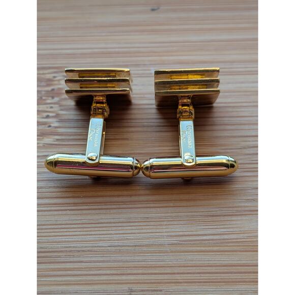 Christian Dior Logo Gold Tone Three Layered Square Cufflinks - Picture 4 of 7